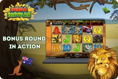 The Mega Moolah free games round running with the 3x multiplier applied to a winning spin.